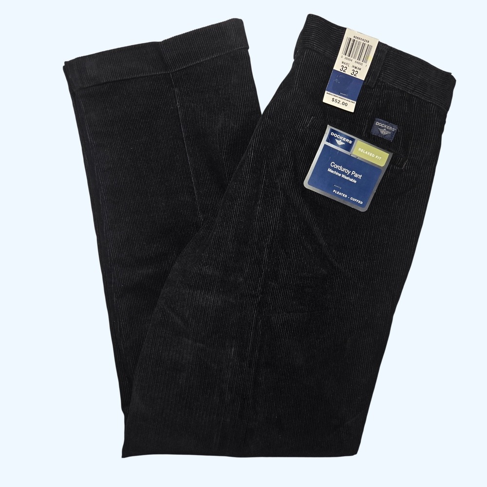 NEW Dockers Mens Relaxed Fit Pleated Cuffed Corduroy Pants 32x32 Vintage Y2K